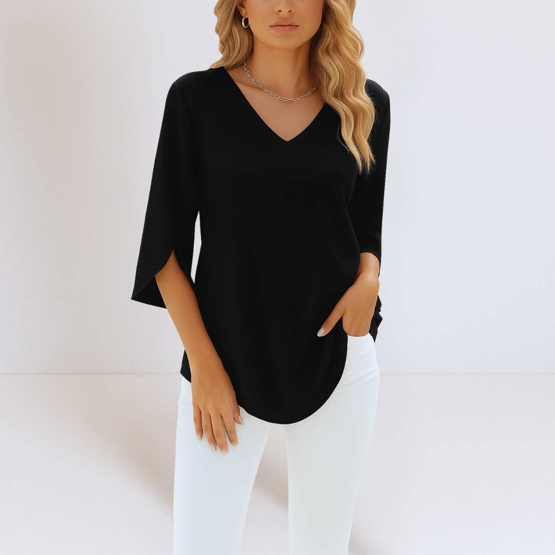 Elegantna Bluza z V-Izrezom in Odpiranimi Rokavi