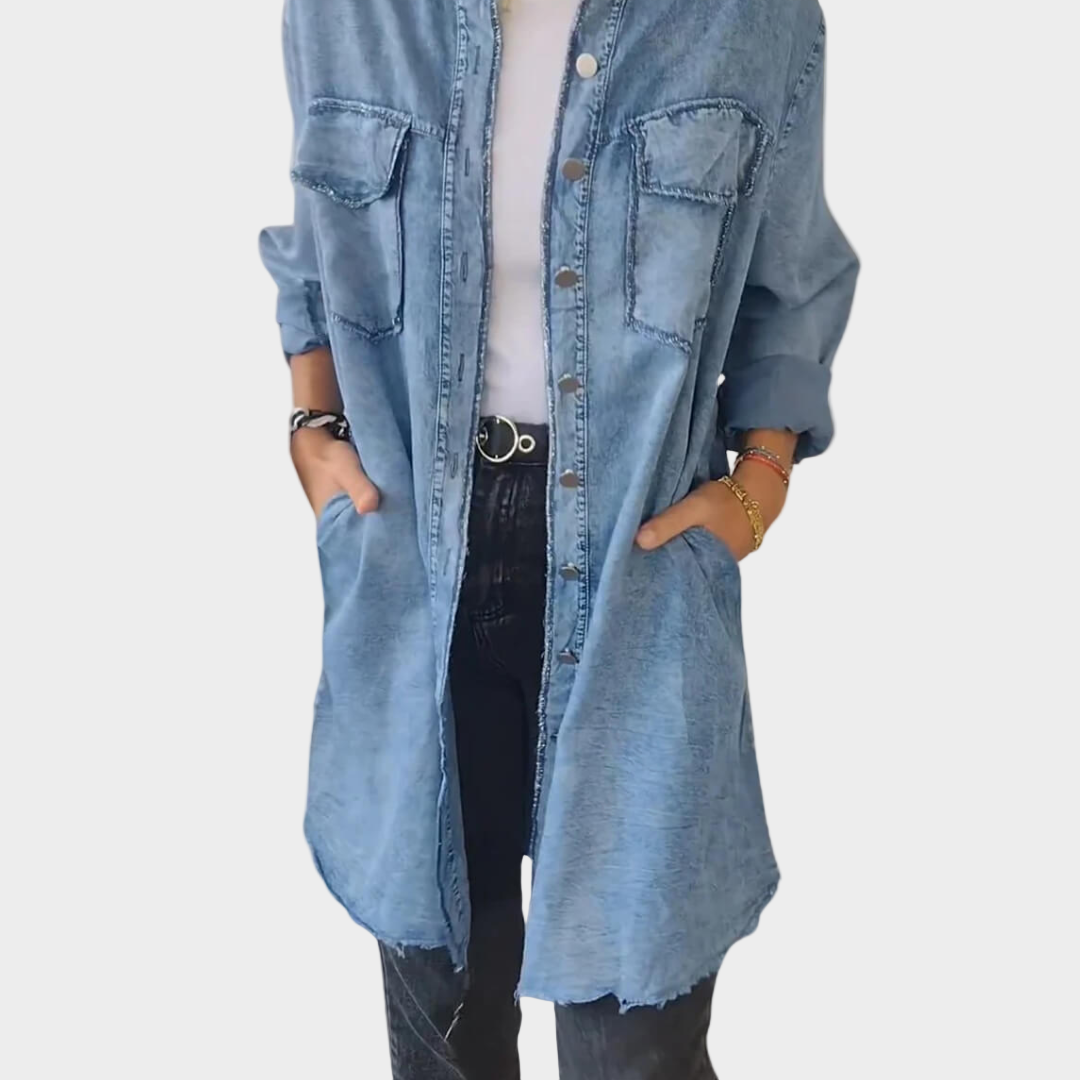 Denim srajca z dolgimi rokavi in klasičnim ovratnikom