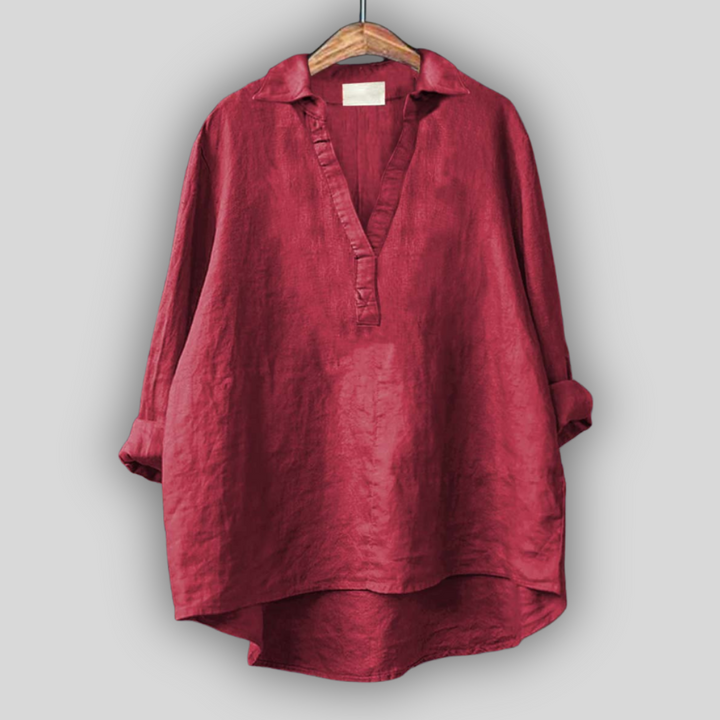 Bež lanena bluza z V-izrezom