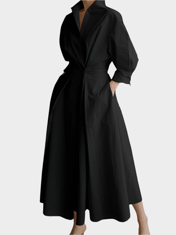 Elegantna A-Line Obleka s Polo Ovratnikom