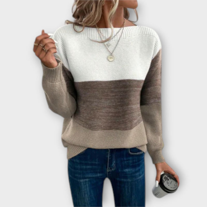Clara - Elegantni trobojni patchwork pulover