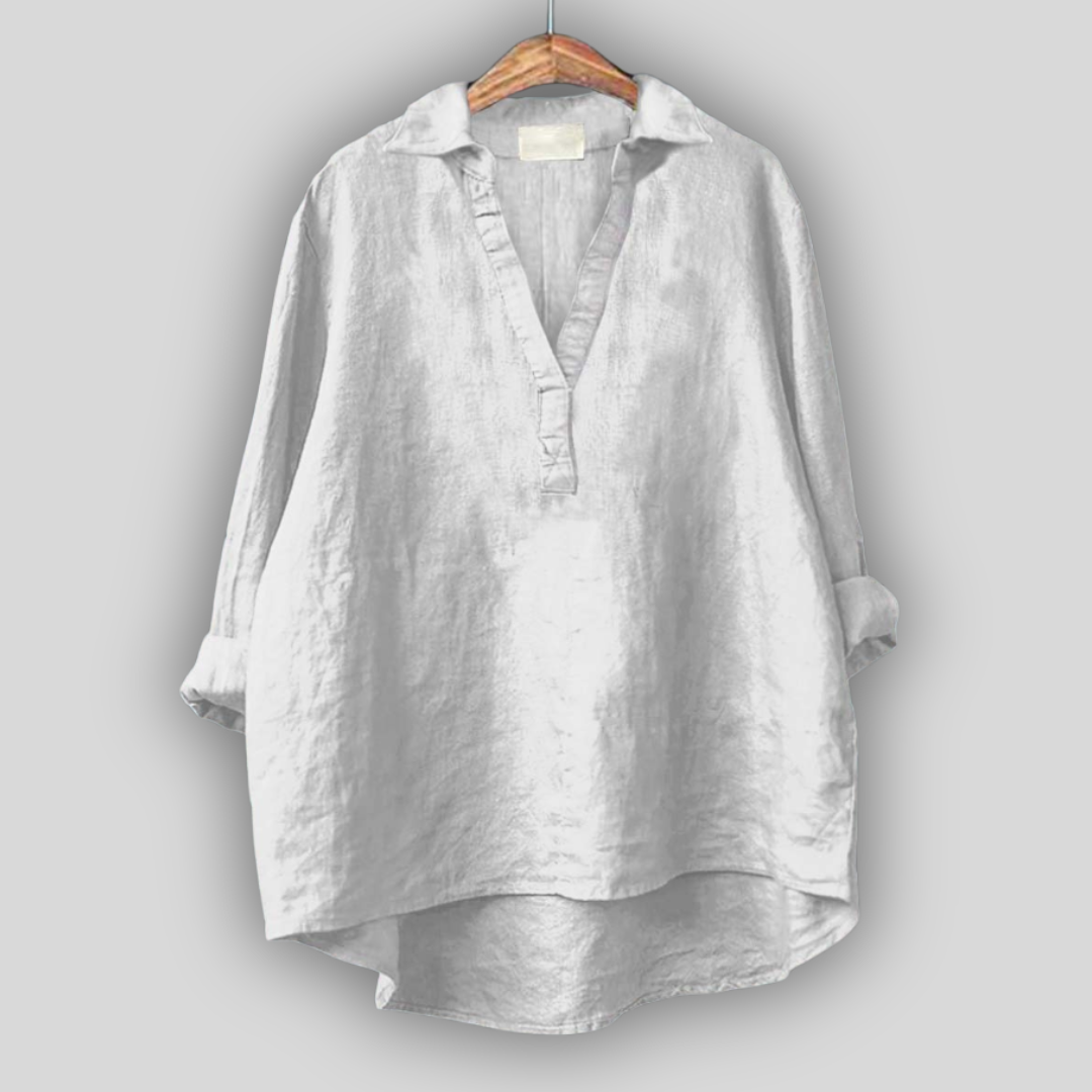 Bež lanena bluza z V-izrezom