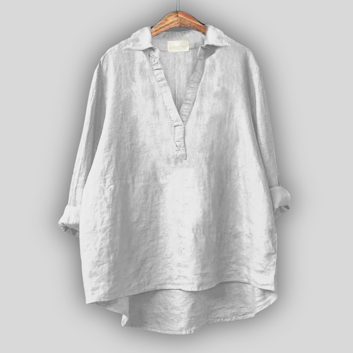 Bež lanena bluza z V-izrezom
