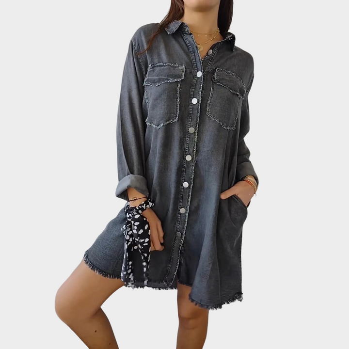 Denim srajca z dolgimi rokavi in klasičnim ovratnikom