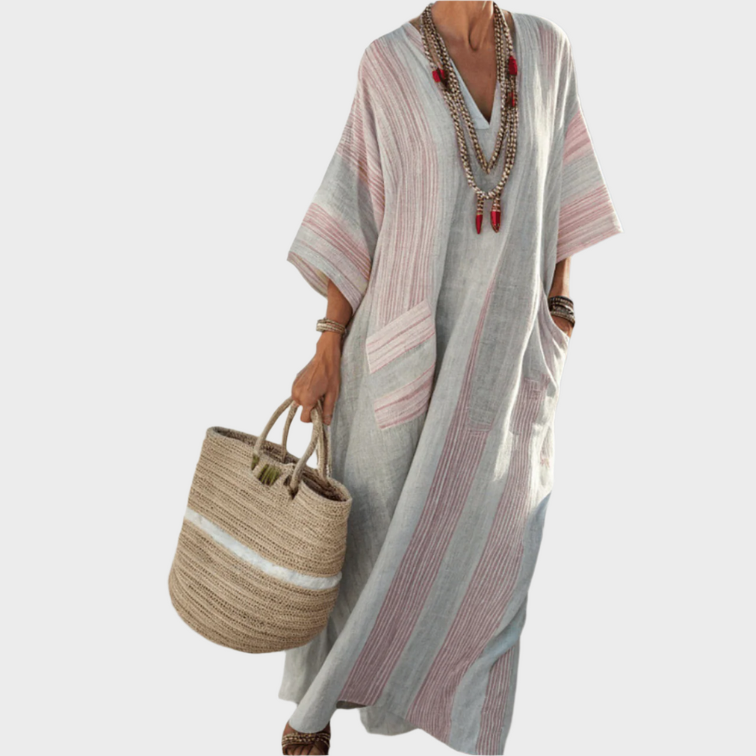 Kaftan s Črtami in Prostornimi Žepi