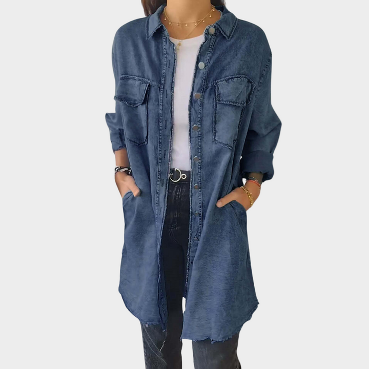 Denim srajca z dolgimi rokavi in klasičnim ovratnikom