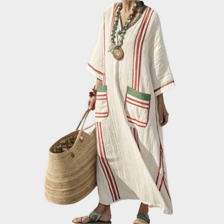 Kaftan s Črtami in Prostornimi Žepi
