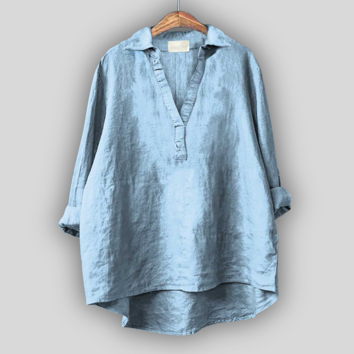 Bež lanena bluza z V-izrezom