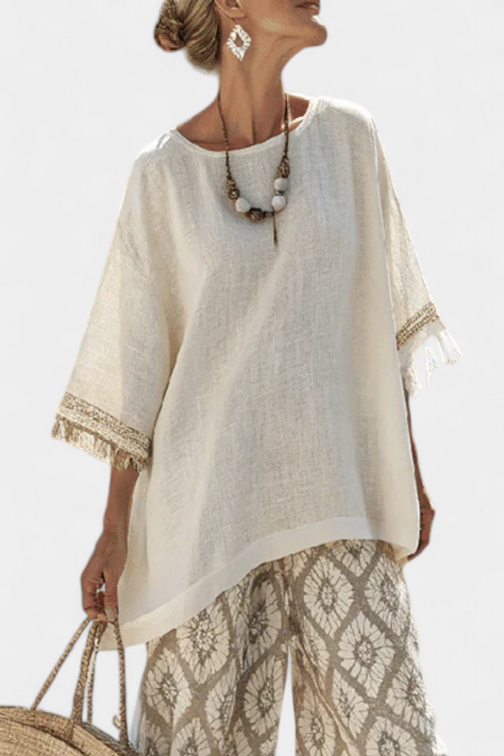 Boho Chic Daisy Set: Dolga Majica in Natisnjene Hlače za Unikatni Stil