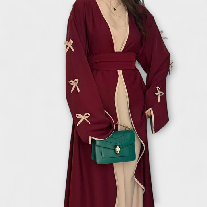 Chic Cardigan Dress with Striped Accents