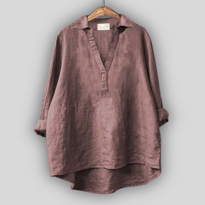 Bež lanena bluza z V-izrezom