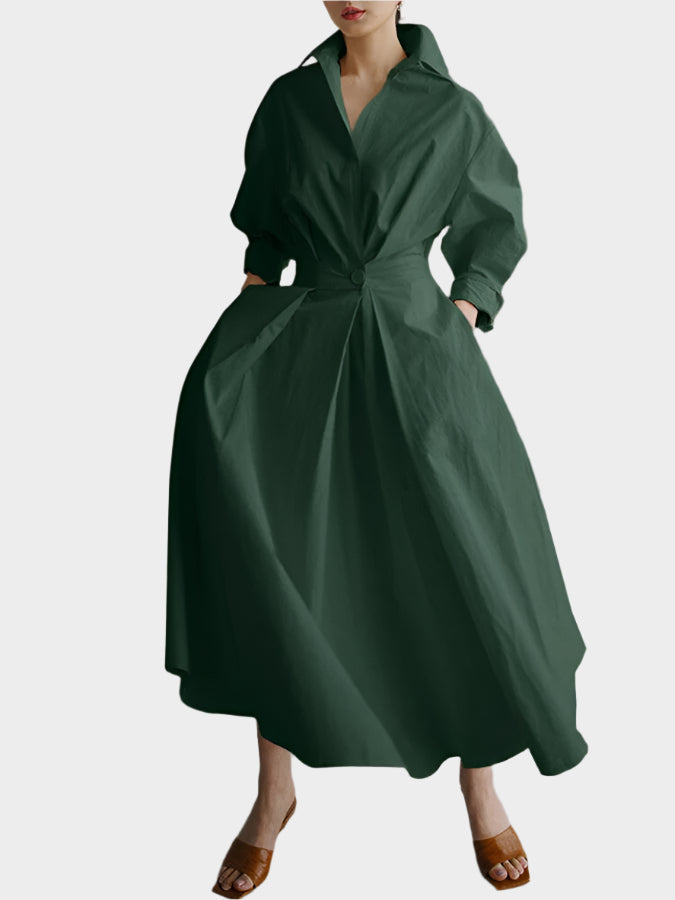 Elegantna A-Line Obleka s Polo Ovratnikom