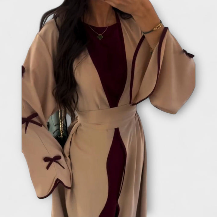 Chic Cardigan Dress with Striped Accents