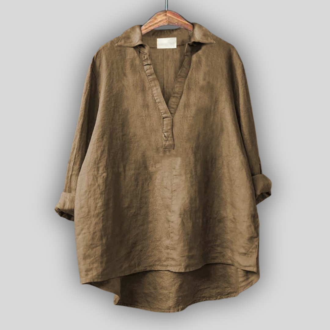 Bež lanena bluza z V-izrezom