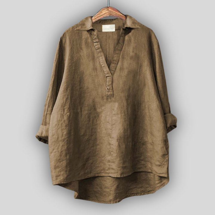 Bež lanena bluza z V-izrezom