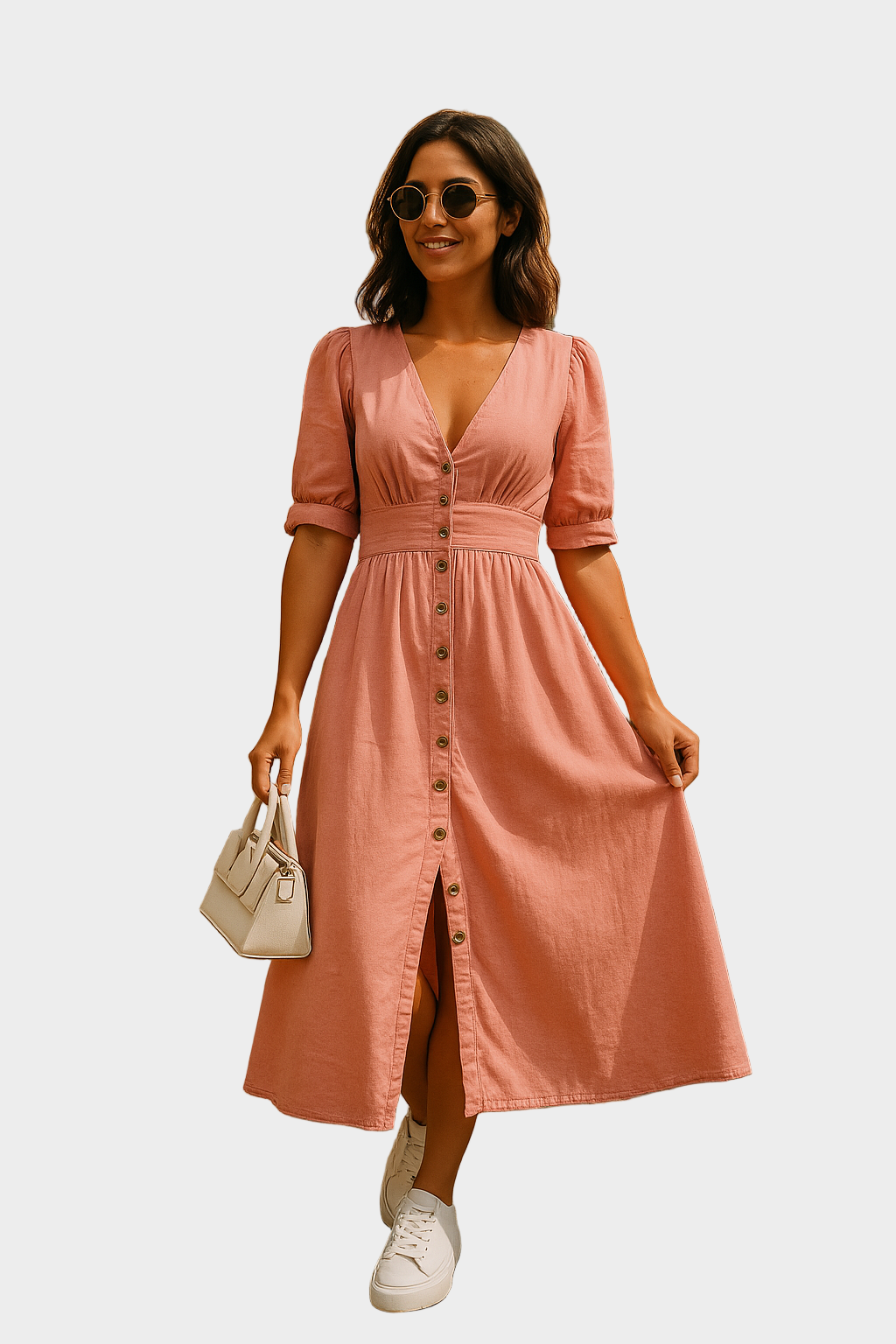 Denim Maxi Obleka z Gumbi
