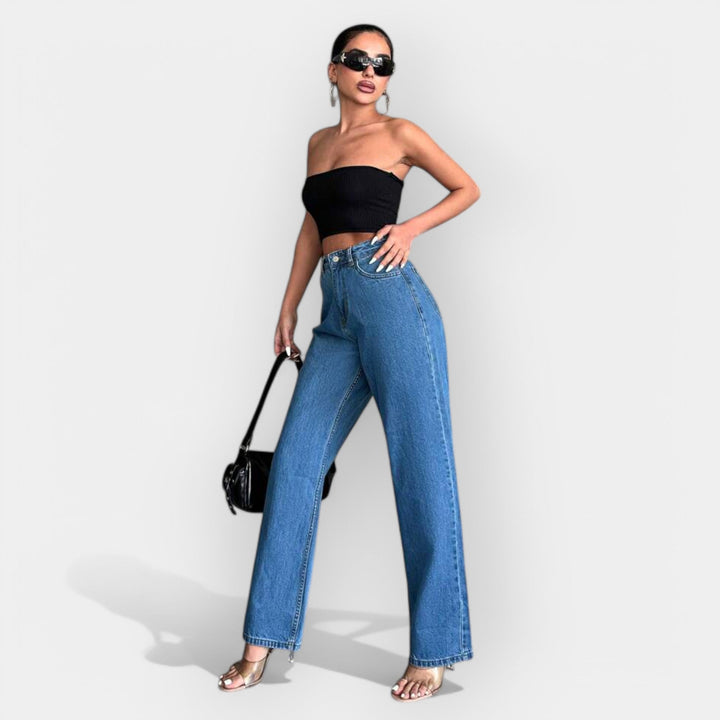 Visok Pas Jeans s Širokim Udobnim Krojem