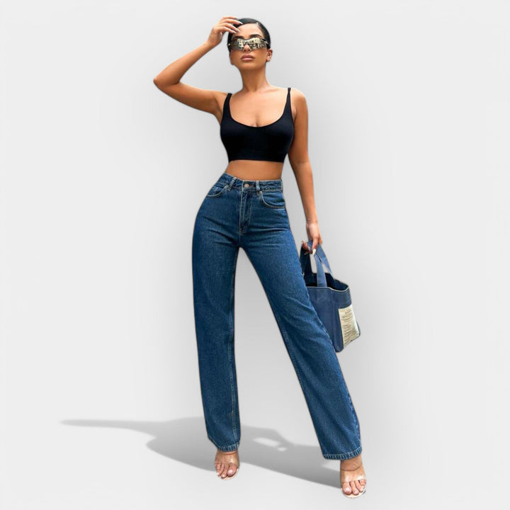 Visok Pas Jeans s Širokim Udobnim Krojem