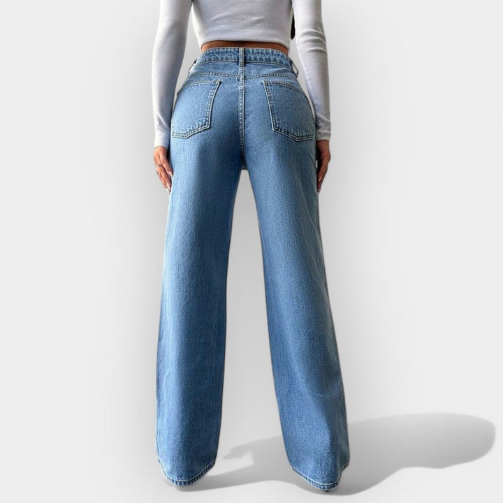 Visok Pas Jeans s Širokim Udobnim Krojem