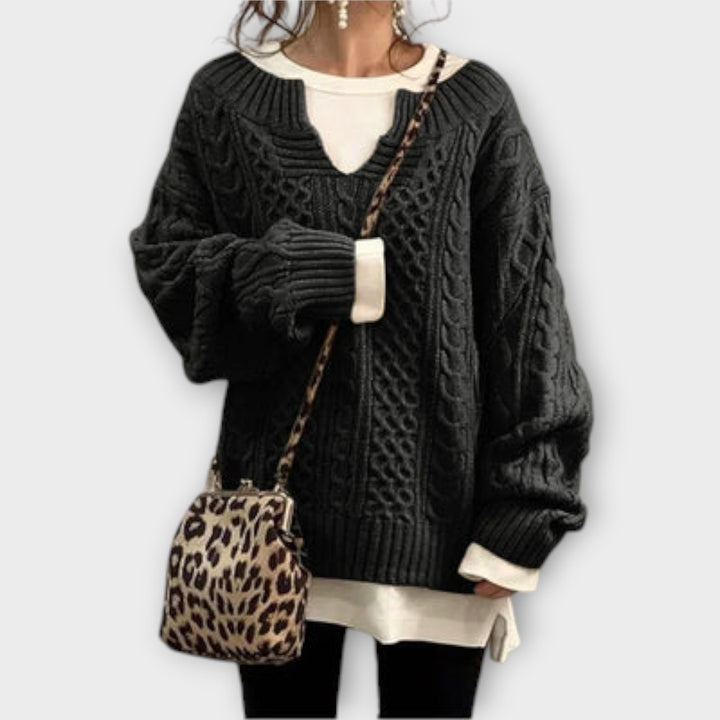 Lili - Oversized Pulover z Pleteničnim Vzorcem