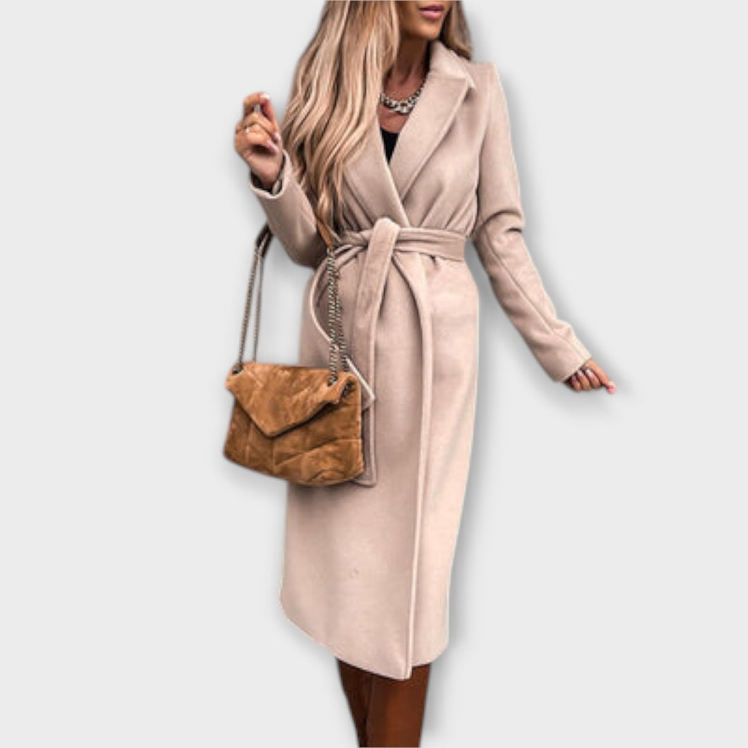 Eliza - Eleganten Dolg Plašč s Pasom