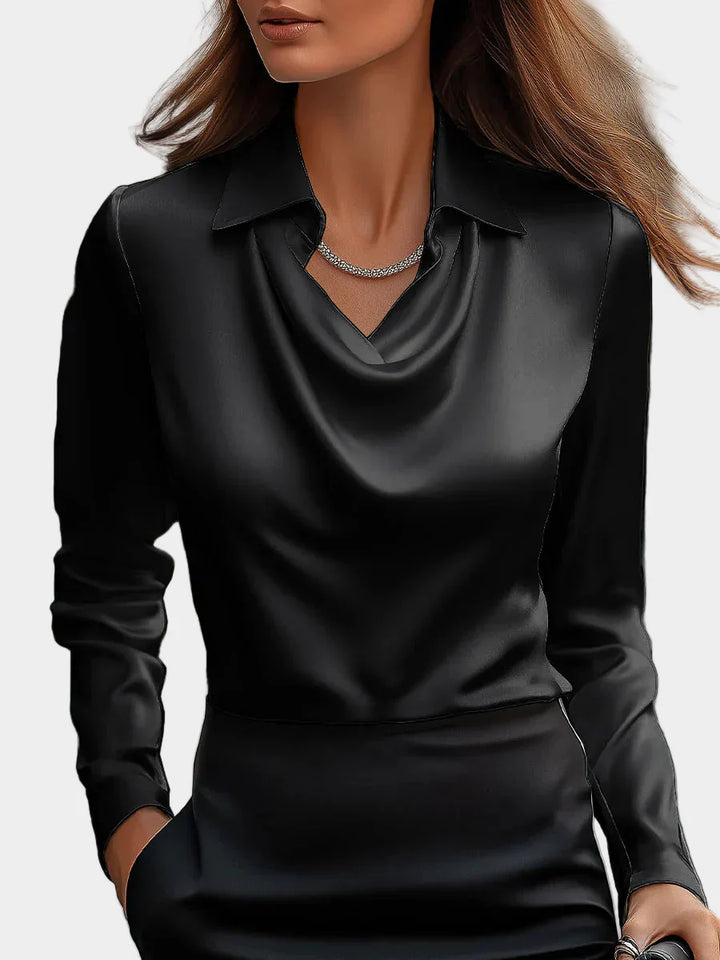 Elegantna Bela Satenska Bluza z Draperjem