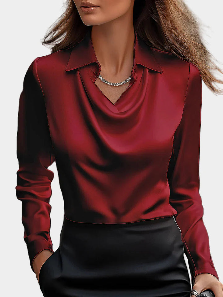 Elegantna Bela Satenska Bluza z Draperjem