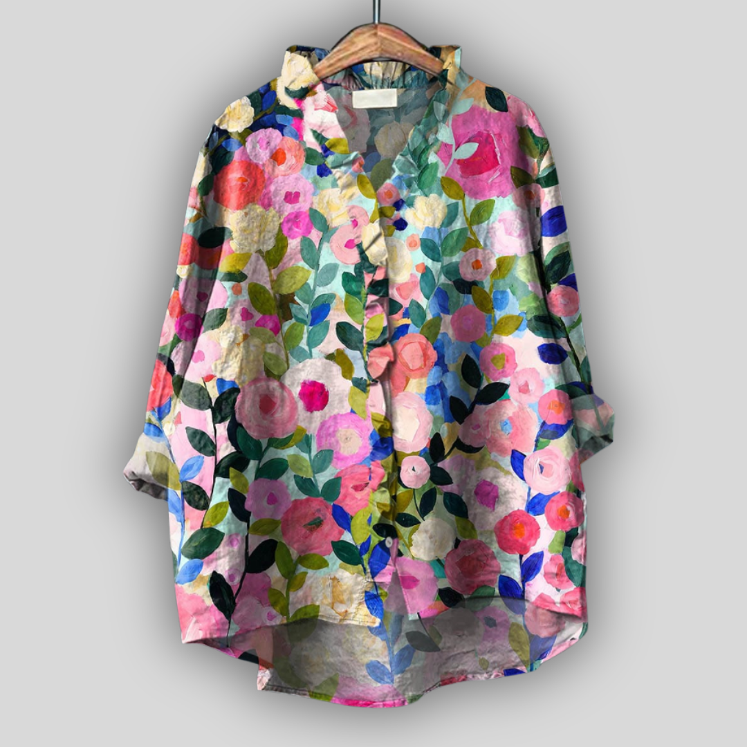 Floral Paradise Linen Blouse