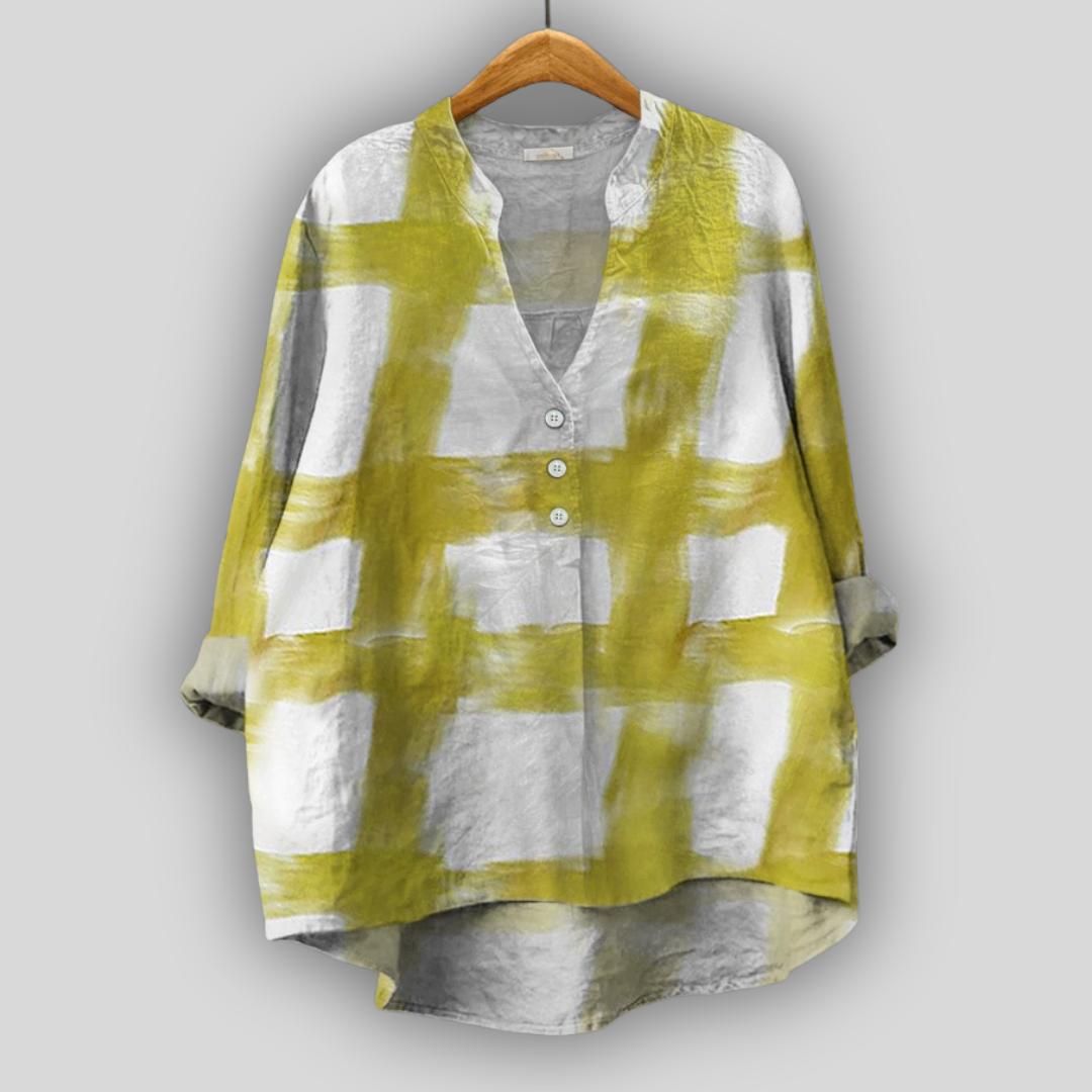 Green Mosaic Linen Blouse