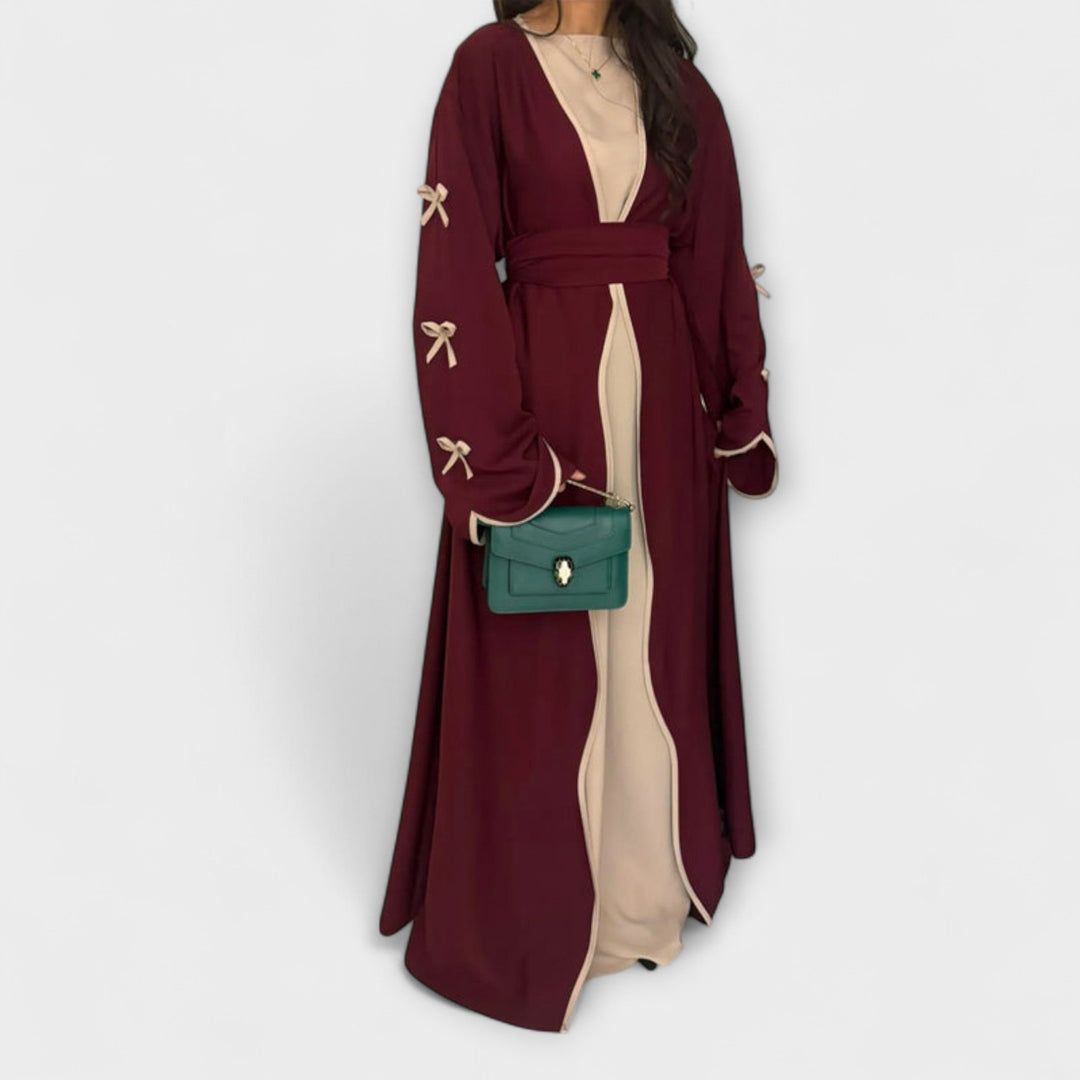 Chic Cardigan Dress with Striped Accents