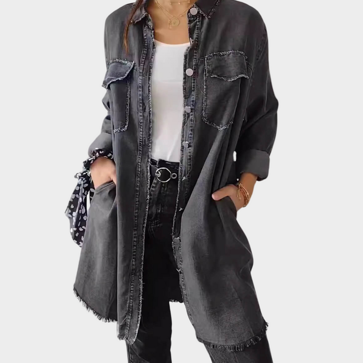 Denim srajca z dolgimi rokavi in klasičnim ovratnikom