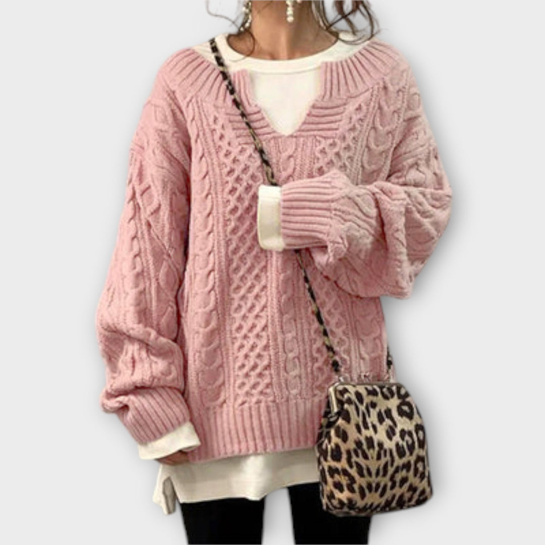 Lili - Oversized Pulover z Pleteničnim Vzorcem