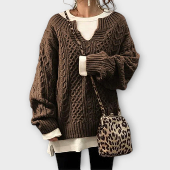 Lili - Oversized Pulover z Pleteničnim Vzorcem