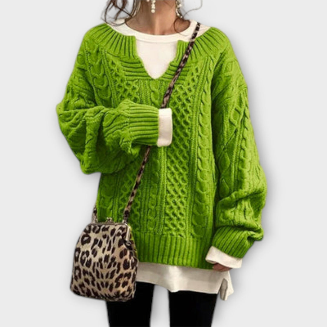 Lili - Oversized Pulover z Pleteničnim Vzorcem