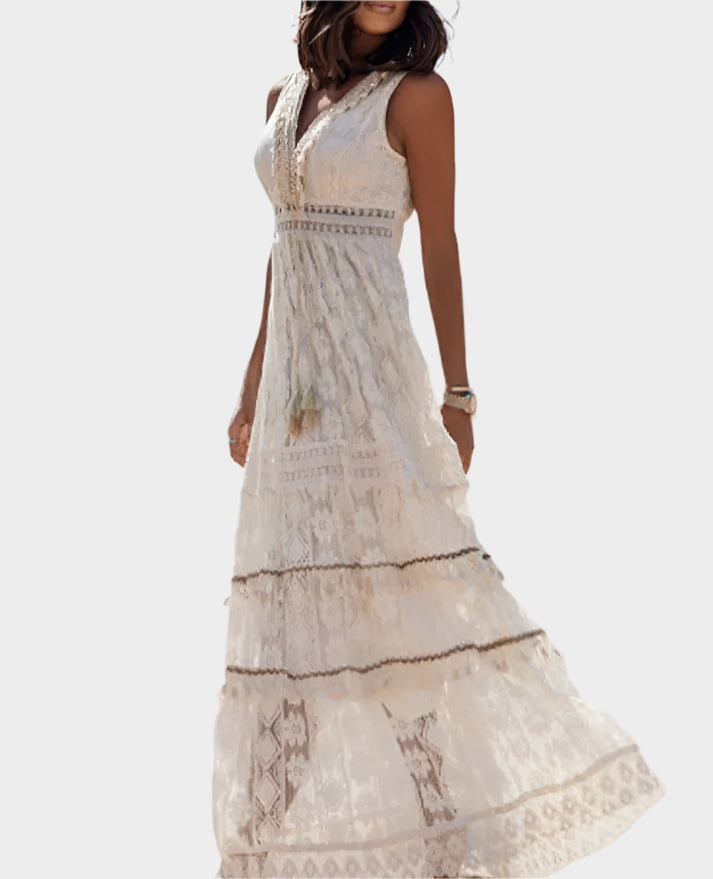 Boho stil retro obleka z vezanjem