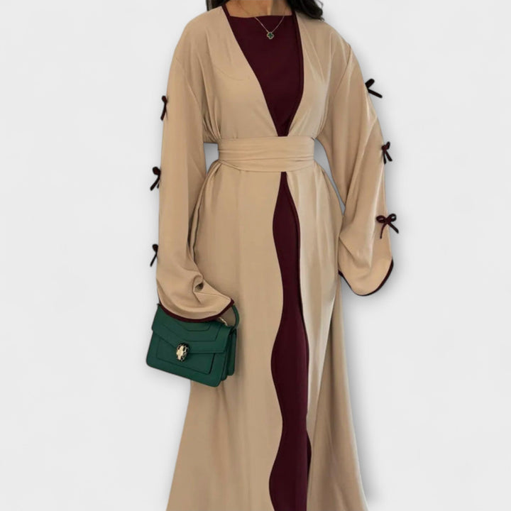 Chic Cardigan Dress with Striped Accents
